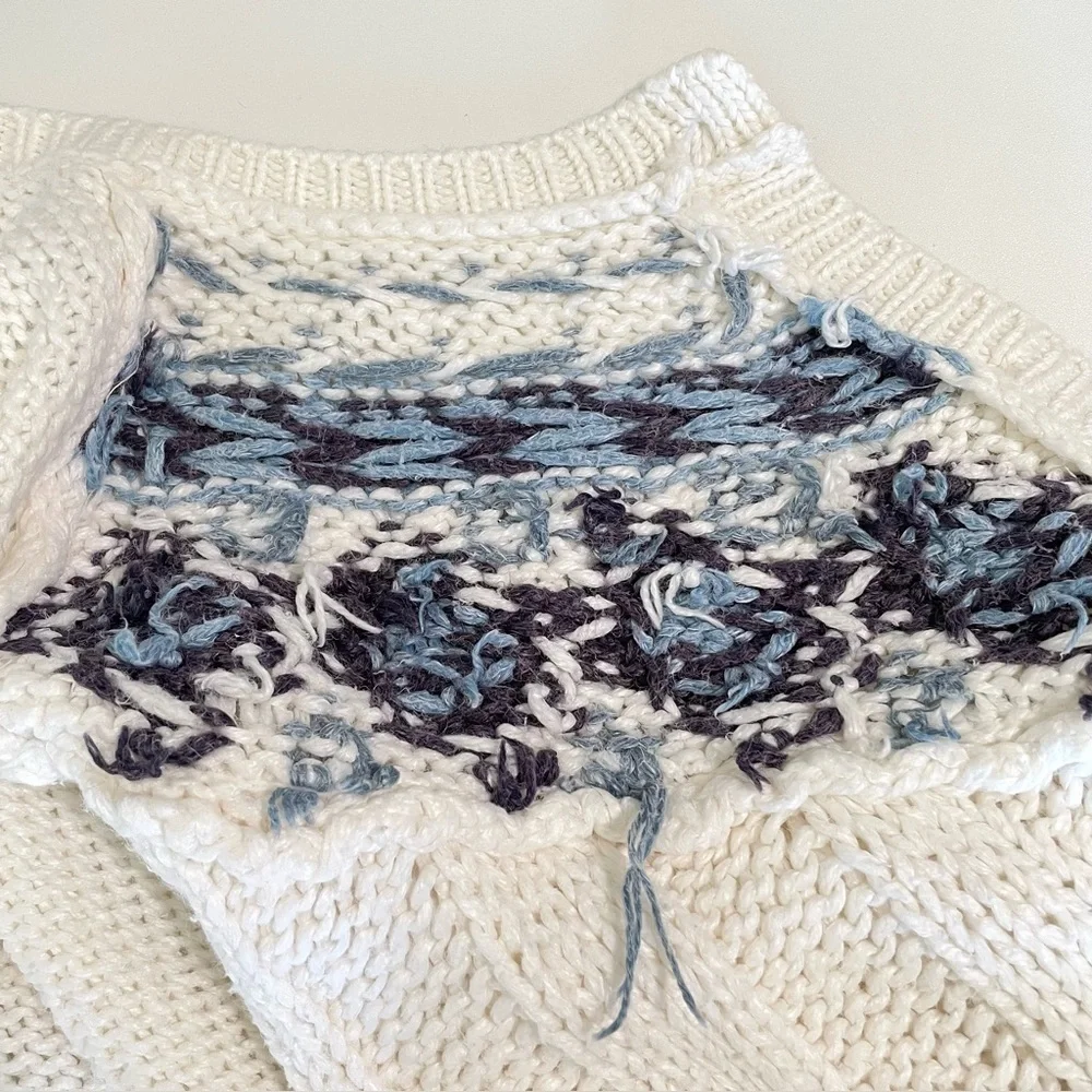 Vintage Nordic Fair Isle Fringe Yoke Cardigan Cable Knit Sweater 80s 90s Medium